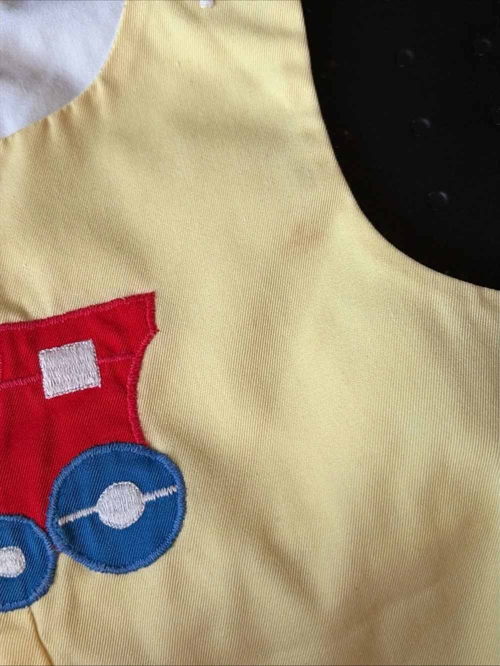 Samara Vintage Baby 6-9 M Yellow Red Train Shortall Romper Baby Retro One Piece